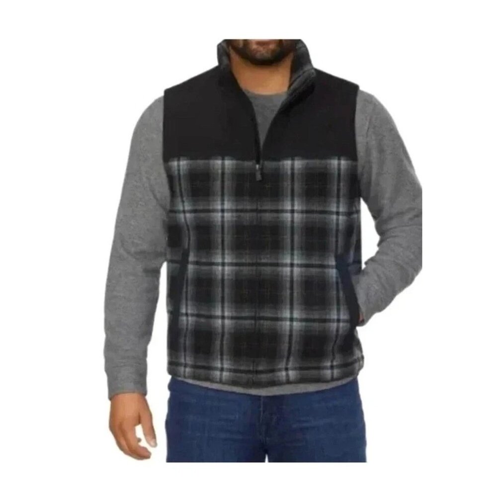 Pendleton Men's M Plaid Wool Blend Insulated Vest Black Gray i1763